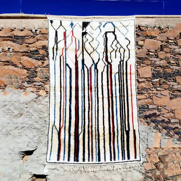 MyTindy White Moroccan Rug with Stripes