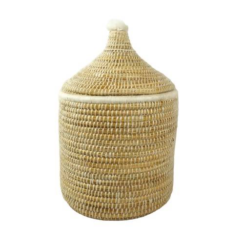 MyTindy White Moroccan Wool Pot With Pompom