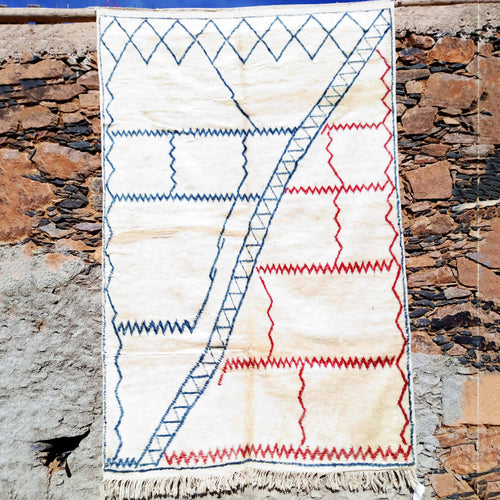 MyTindy White, Red and Blue Moroccan Rug