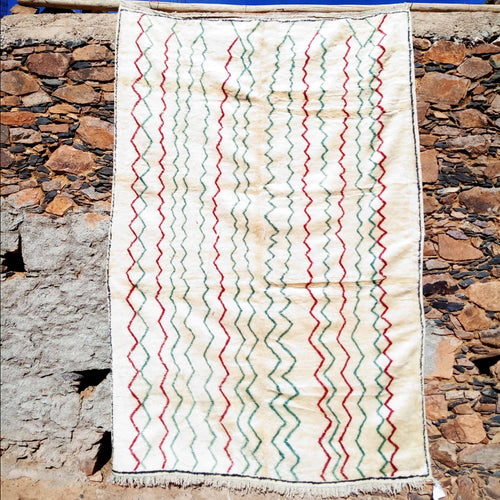 MyTindy White, Red and Green Moroccan Rug