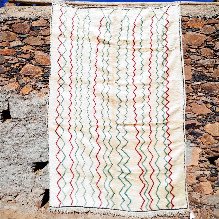 MyTindy White, Red and Green Moroccan Rug