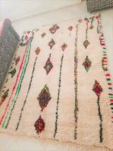 MyTindy White wool Moroccan carpet with colored diamonds, view 2