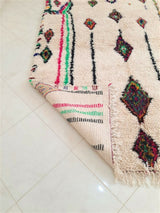 MyTindy White wool Moroccan carpet with colored diamonds, view 3