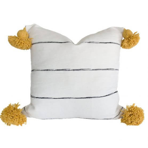 MyTindy White & Yellow Pom Pom Pillow Cover