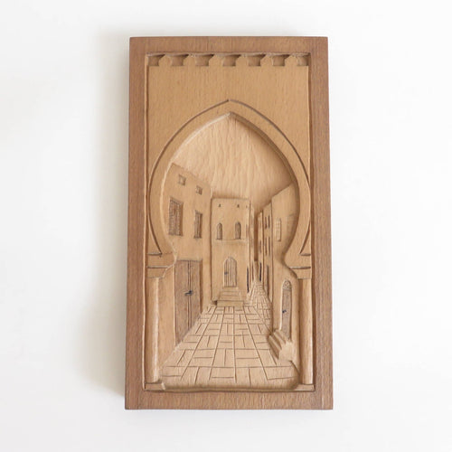 MyTindy Wood relief carving narrow alleyway (madina)