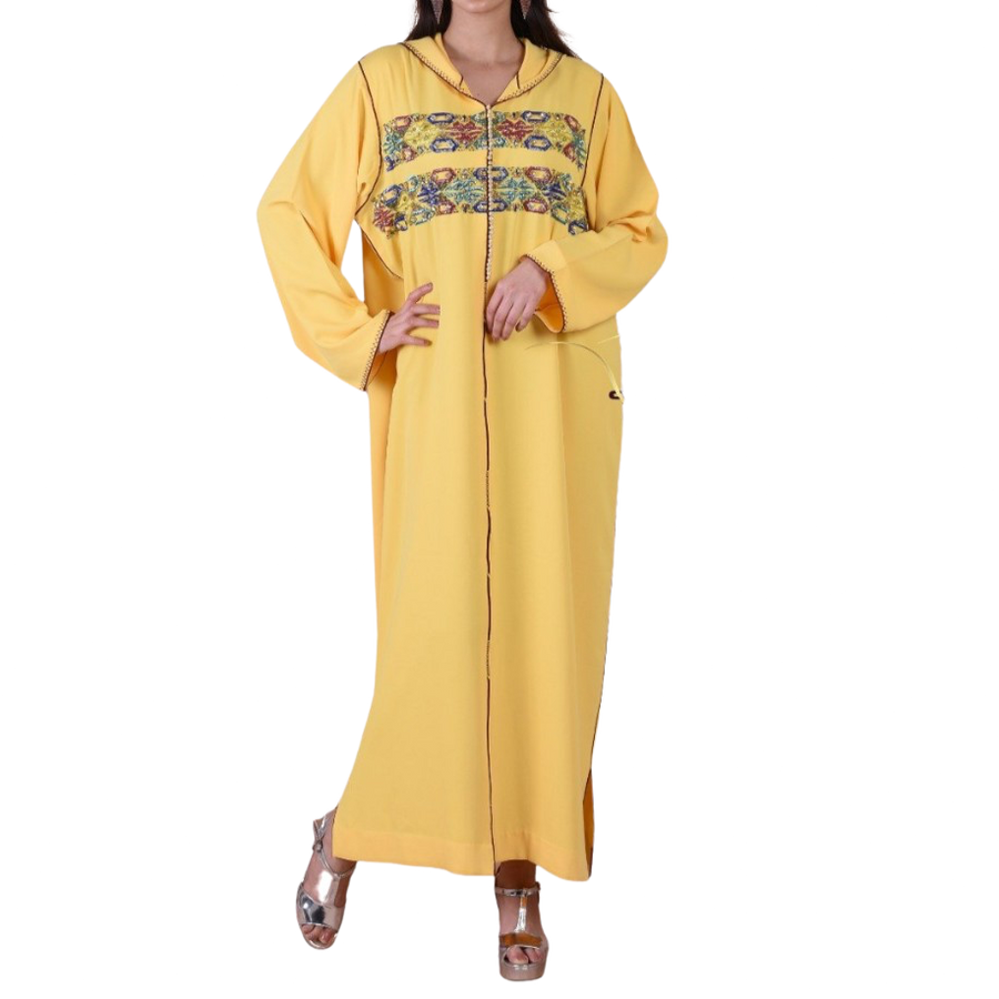 MyTindy Yellow Djellaba with Pearls