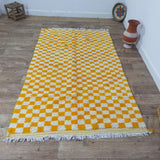 MyTindy Yellow Handmade Rug, Yellow Checkered Rug - Berber style wool rug from Morocco - Modern rug, view 3