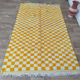 MyTindy Yellow Handmade Rug, Yellow Checkered Rug - Berber style wool rug from Morocco - Modern rug, view 4