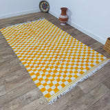MyTindy Yellow Handmade Rug, Yellow Checkered Rug - Berber style wool rug from Morocco - Modern rug, view 5