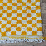 MyTindy Yellow Handmade Rug, Yellow Checkered Rug - Berber style wool rug from Morocco - Modern rug, view 6