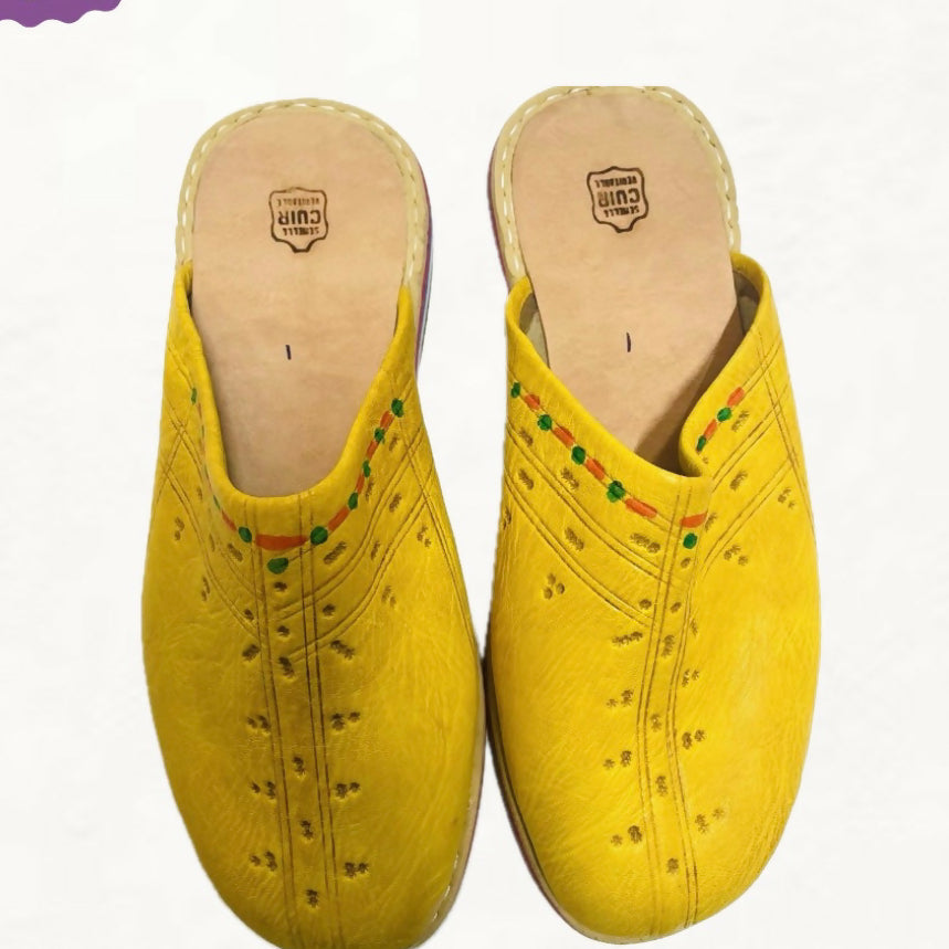 MyTindy Yellow Rounded Moroccan Slippers for Men