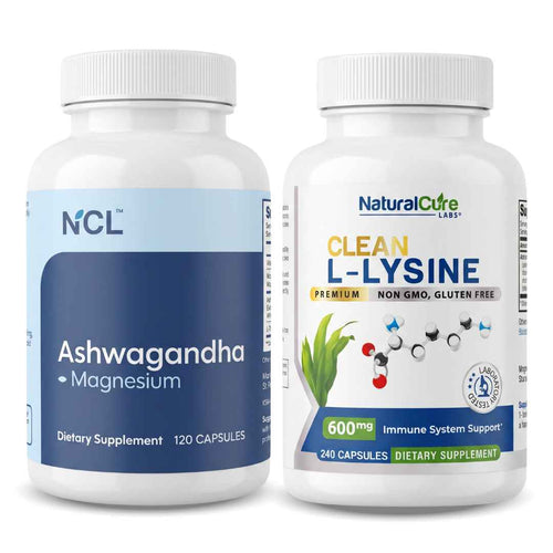 Natural Cure Labs Ashwagandha & Clean L-Lysine 600mg Bundle (120ct)