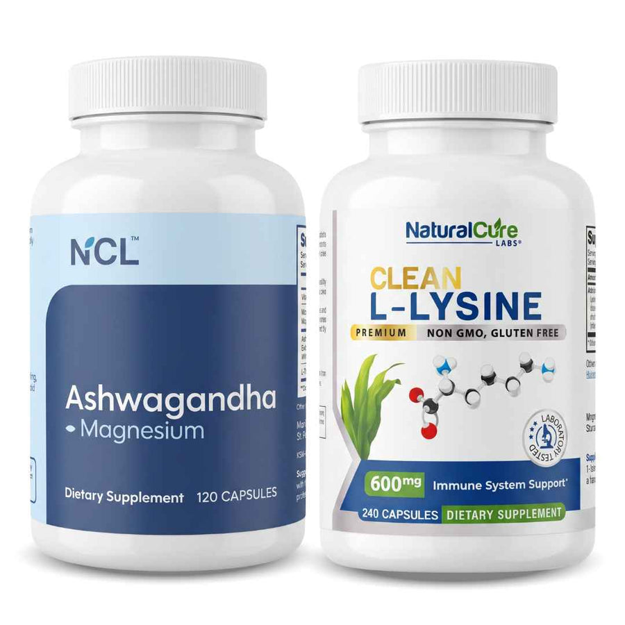 Natural Cure Labs Ashwagandha & Clean L-Lysine 600mg Bundle (120ct)