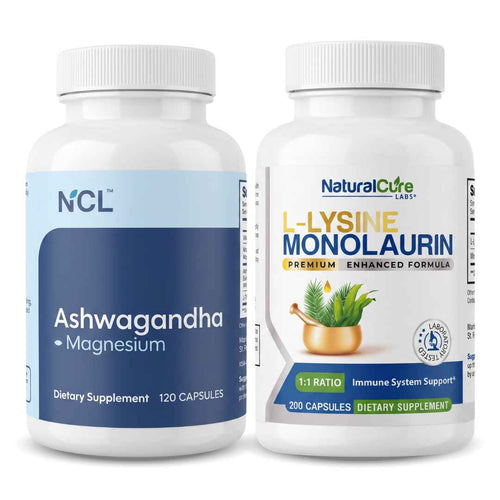 Natural Cure Labs Ashwagandha & L-Lysine with Monolaurin Bundle (120ct)