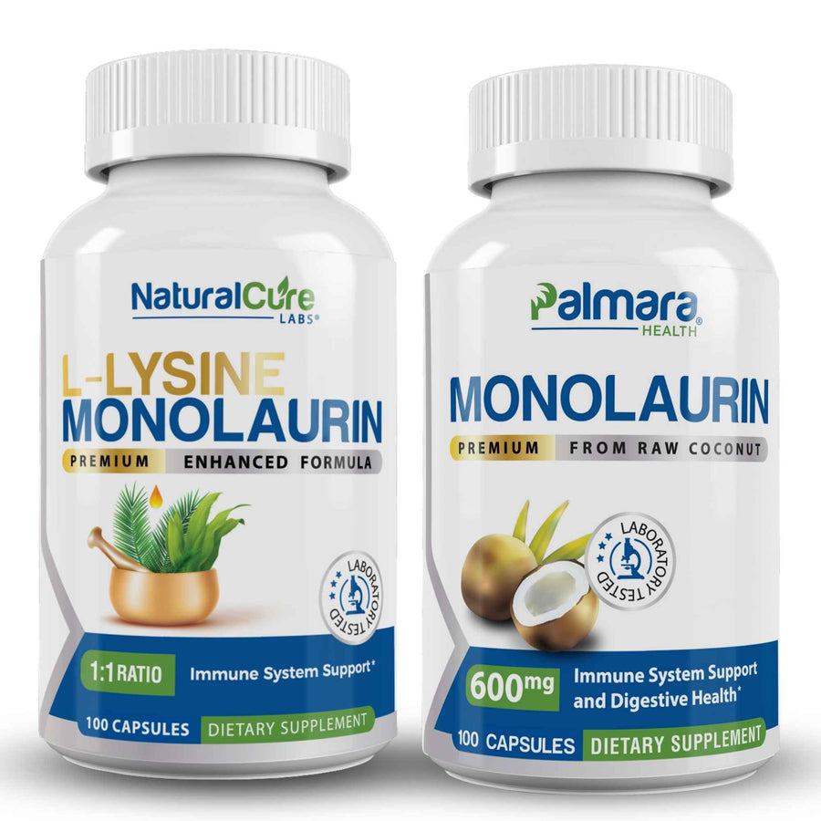 Natural Cure Labs L-Lysine with Monolaurin & Premium Monolaurin 600mg
