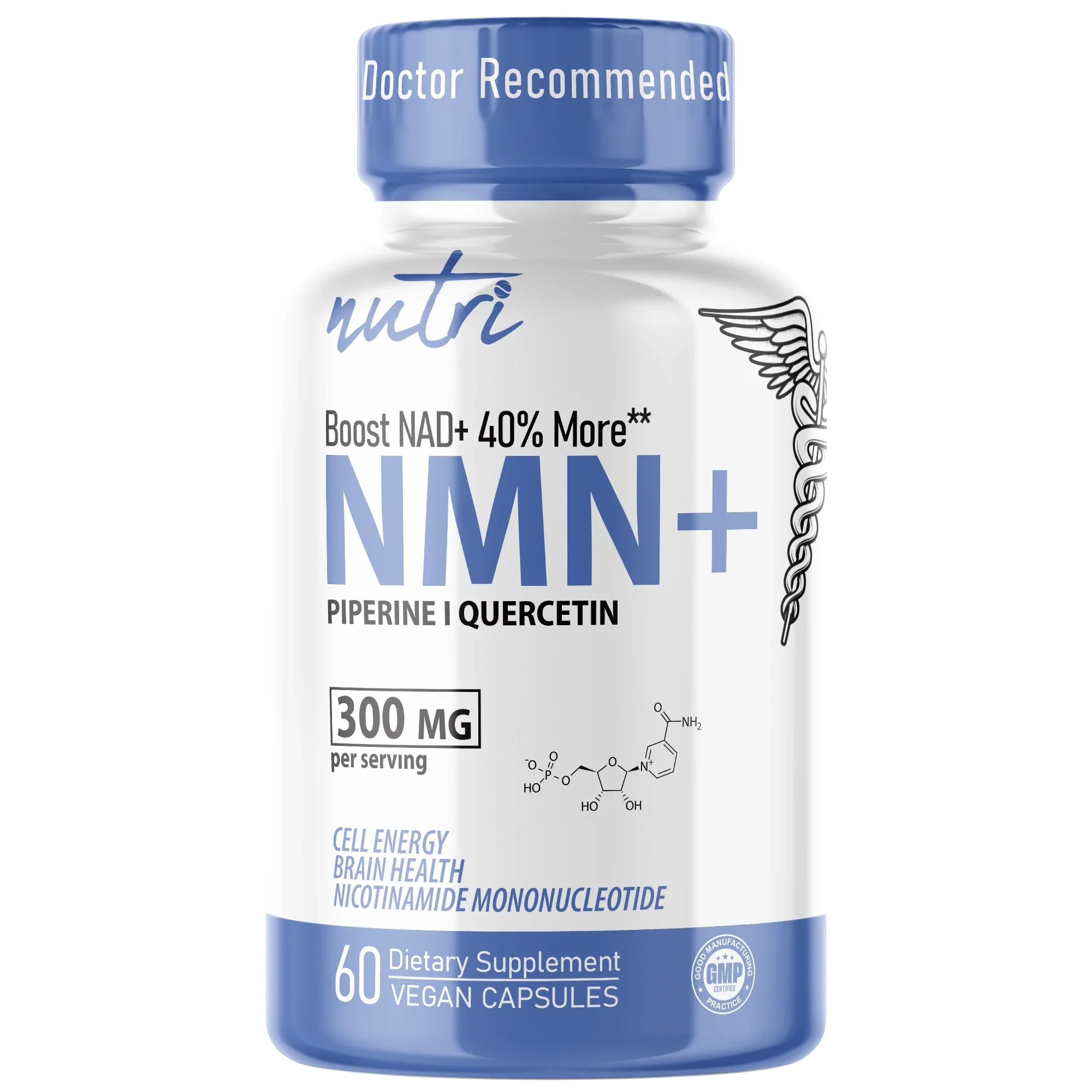Nature's Fusions Nutri NMN 300 mg (Nicotinamide Mononucleotide) with Quercefit & Black Pepper โ 60 Count