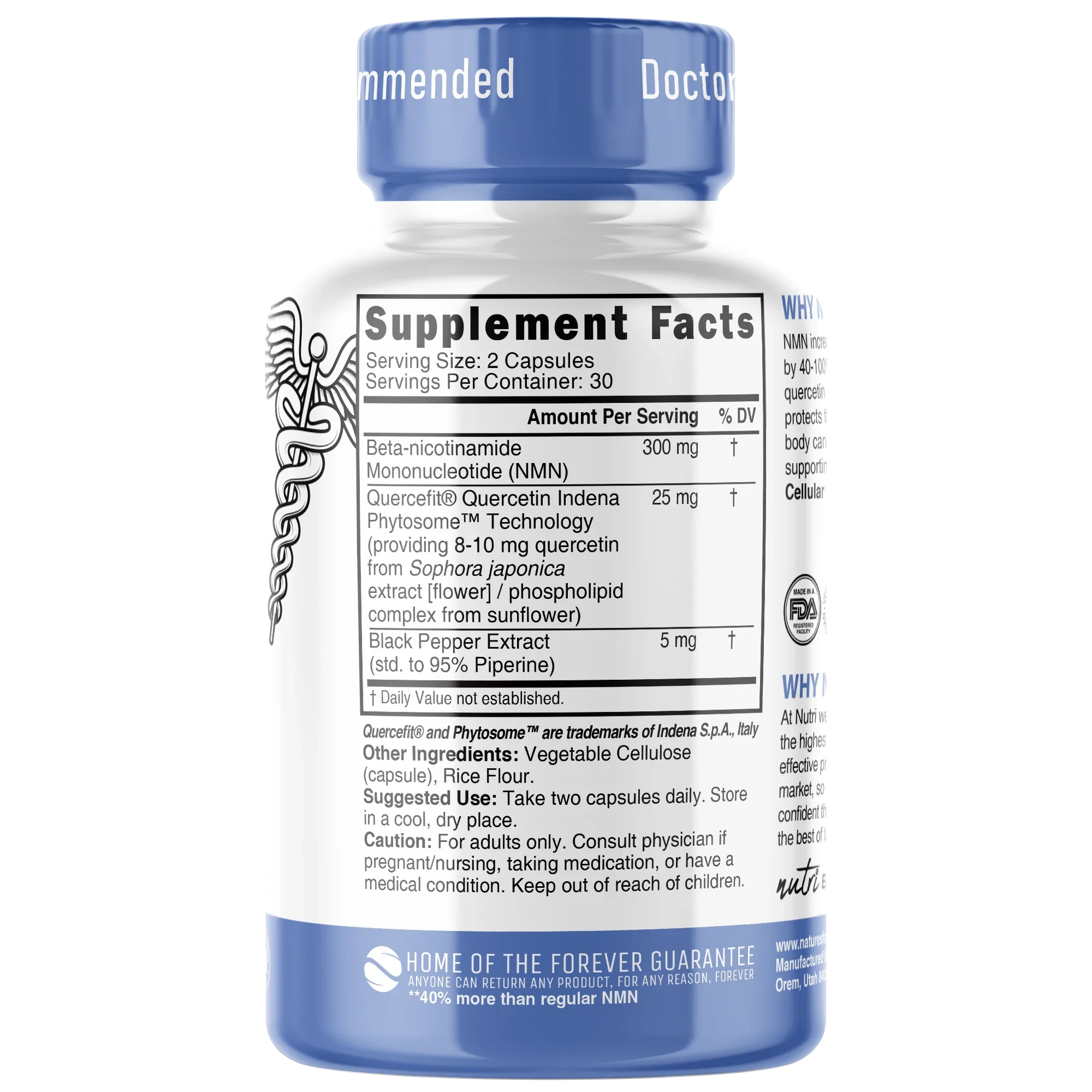 Nature's Fusions Nutri NMN 300 mg (Nicotinamide Mononucleotide) with Quercefit & Black Pepper – 60 Count, view 2
