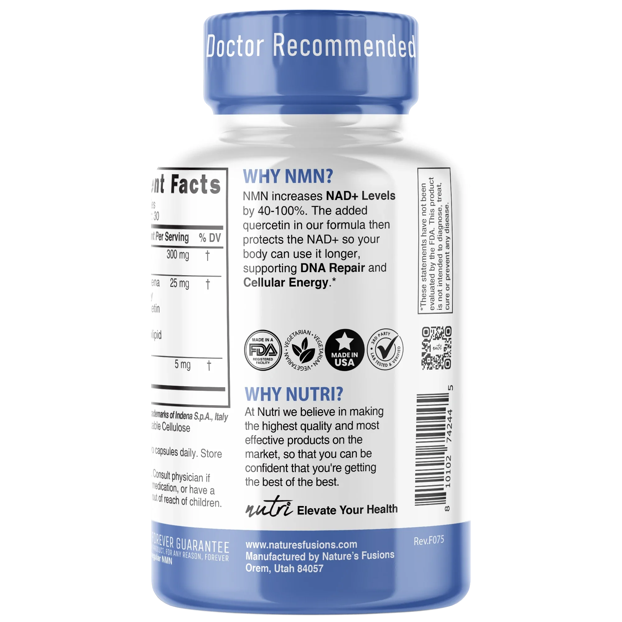 Nature's Fusions Nutri NMN 300 mg (Nicotinamide Mononucleotide) with Quercefit & Black Pepper – 60 Count, view 3
