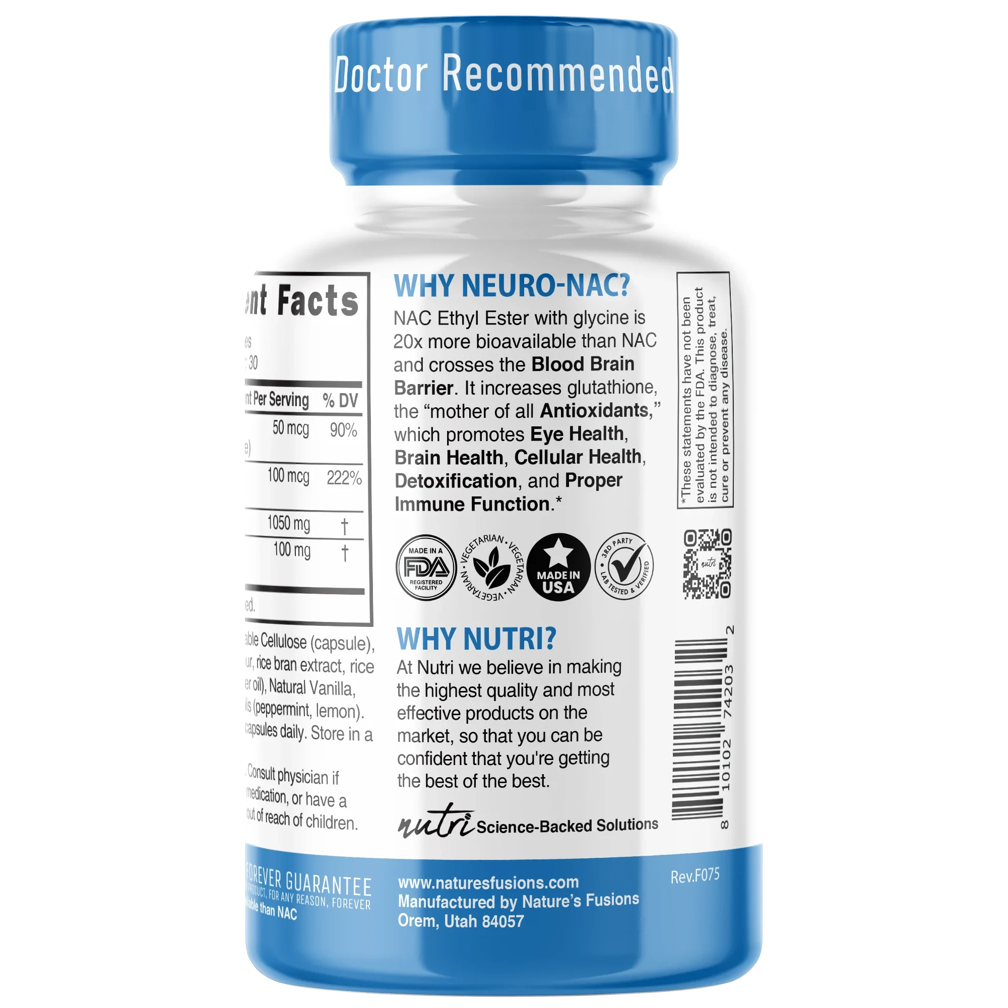 Nature's Fusions Nutri Neuro-NAC 100 mg (NACET) 1050/100 mg – 60 Count, view 3