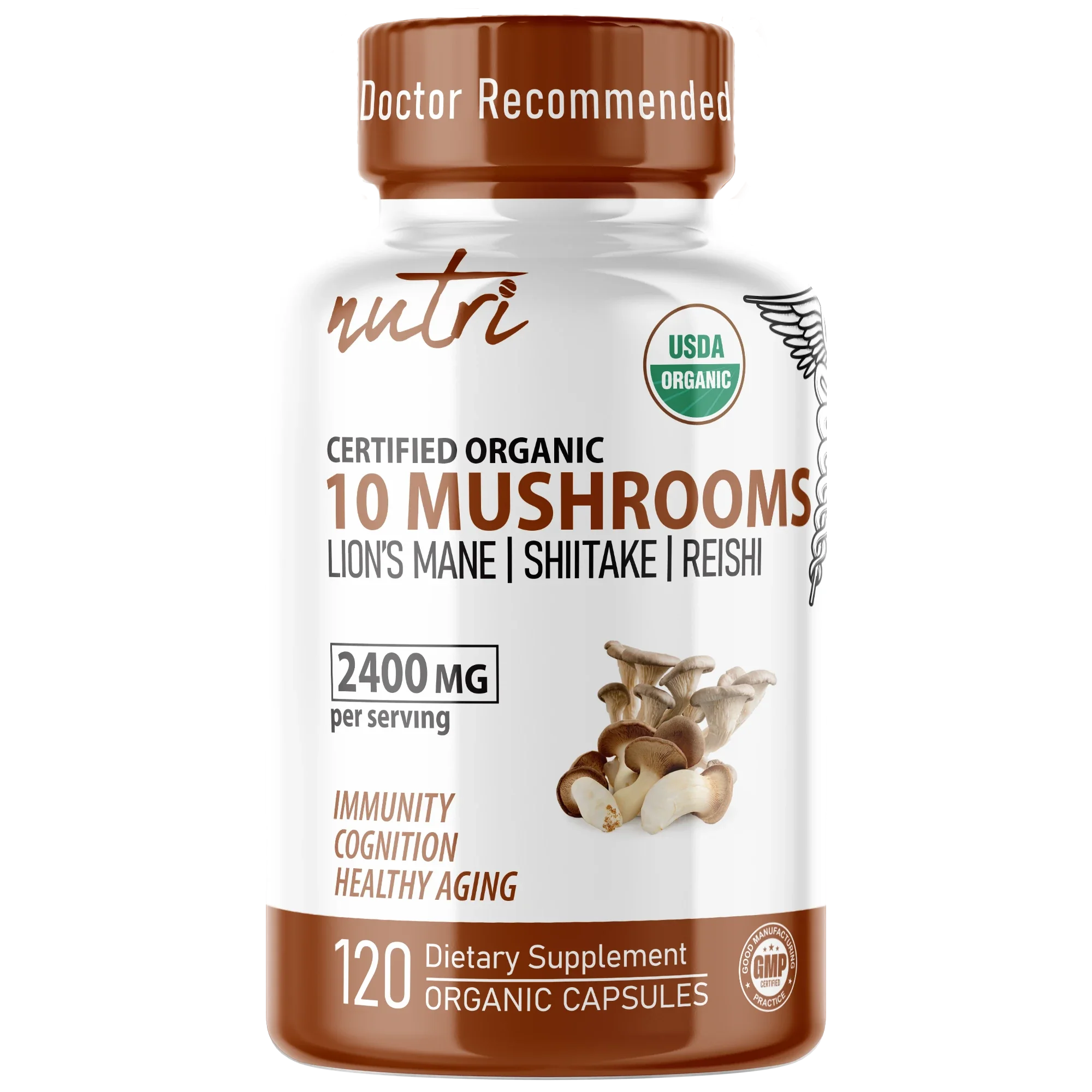 Nature's Fusions Nutri 10 Mushroom Organic 2400 mg – 120 Count