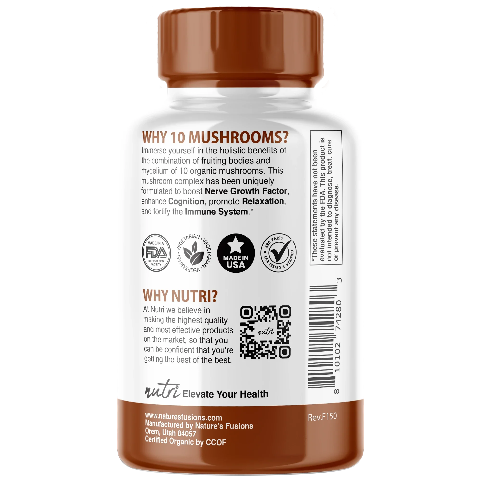 Nature's Fusions Nutri 10 Mushroom Organic 2400 mg – 120 Count, view 3