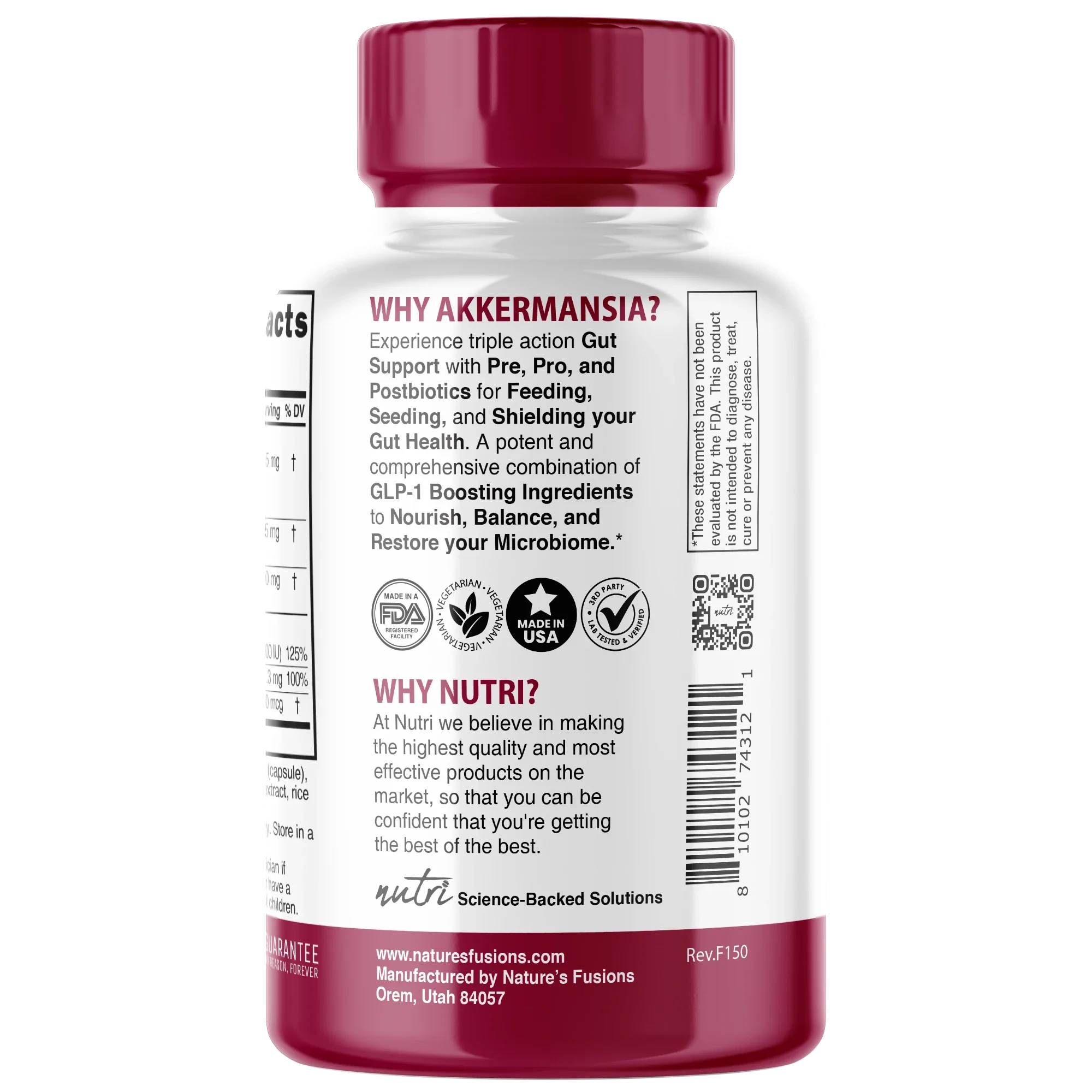 Nature's Fusions Nutri Akkermansia GLP-1 1 Billion AFU – 60 Count, view 3