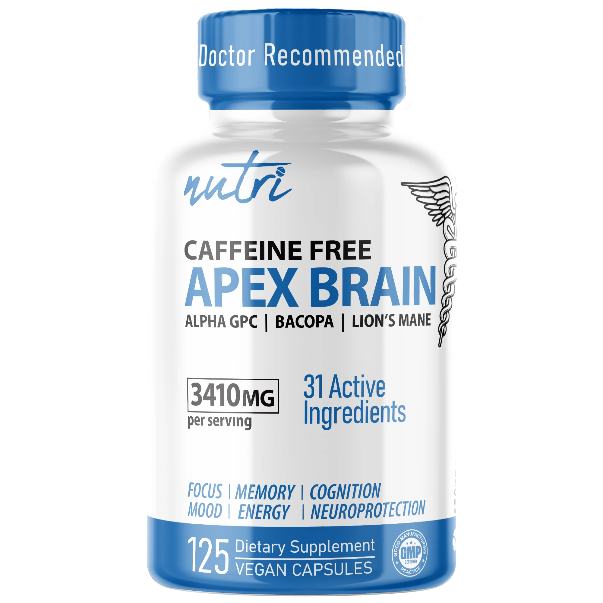Nature's Fusions Nutri Apex Brain Caffeine Free 3410 mg โ 125 Count