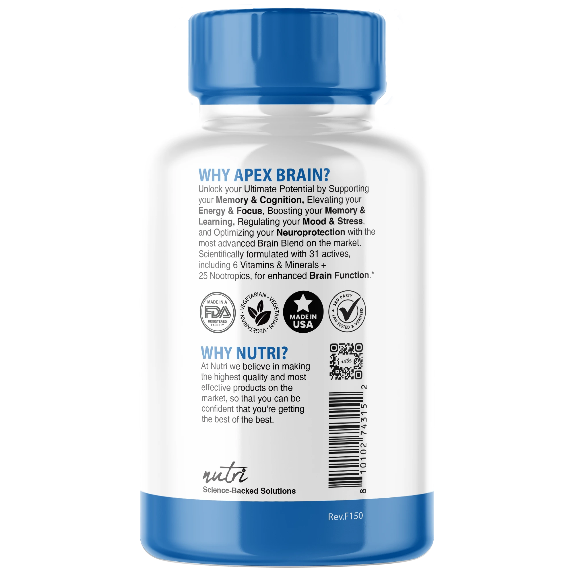 Nature's Fusions Nutri Apex Brain Caffeine Free 3410 mg – 125 Count, view 3
