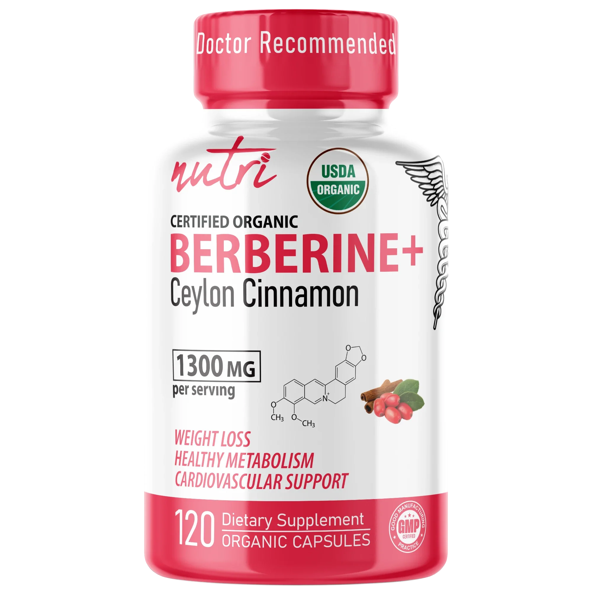 Nature's Fusions Nutri Berberine+ Organic with Cinnamon Ceylon 1300 mg โ 120 Count