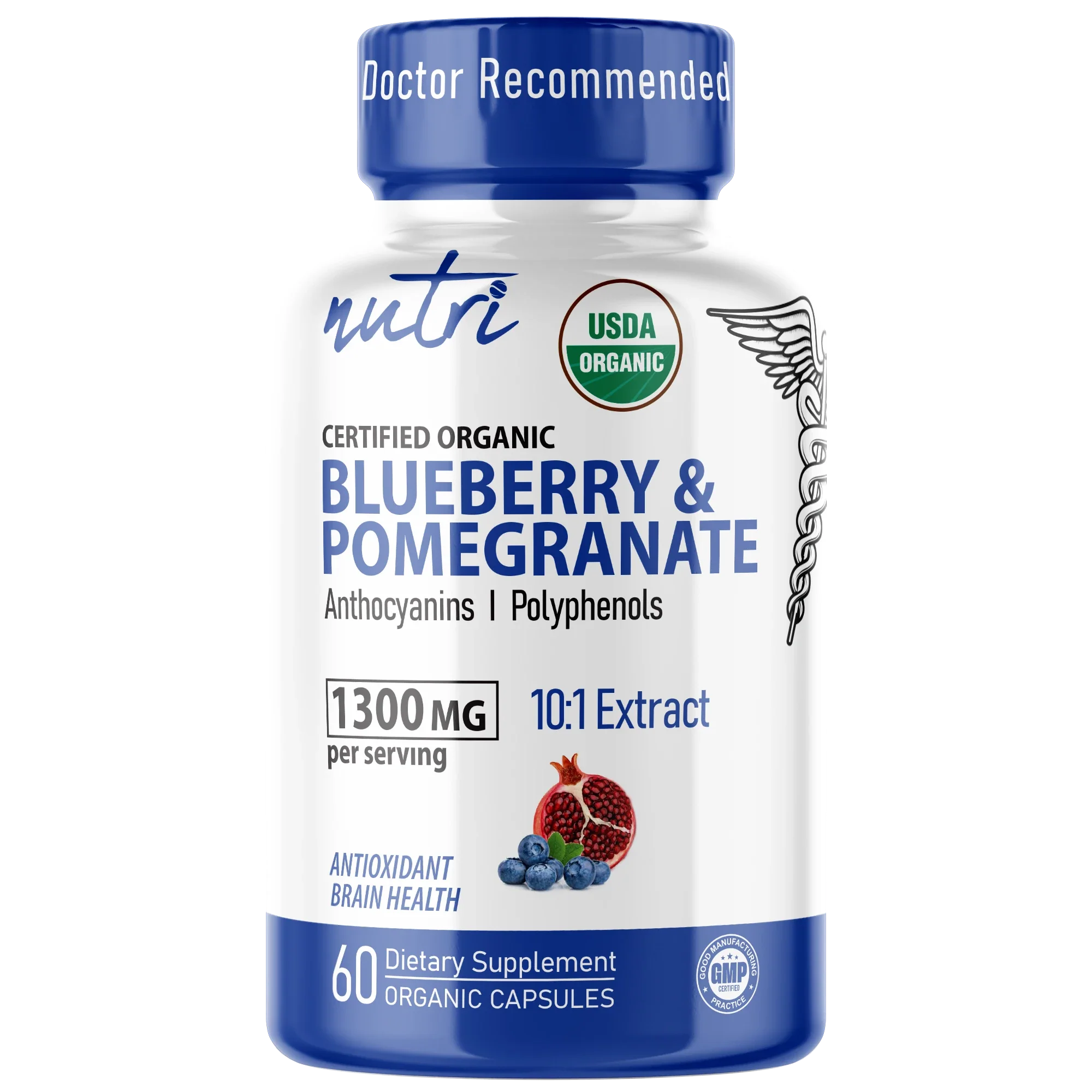Nature's Fusions Nutri Blueberry & Pomegranate Organic 1300 mg โ 60 Count