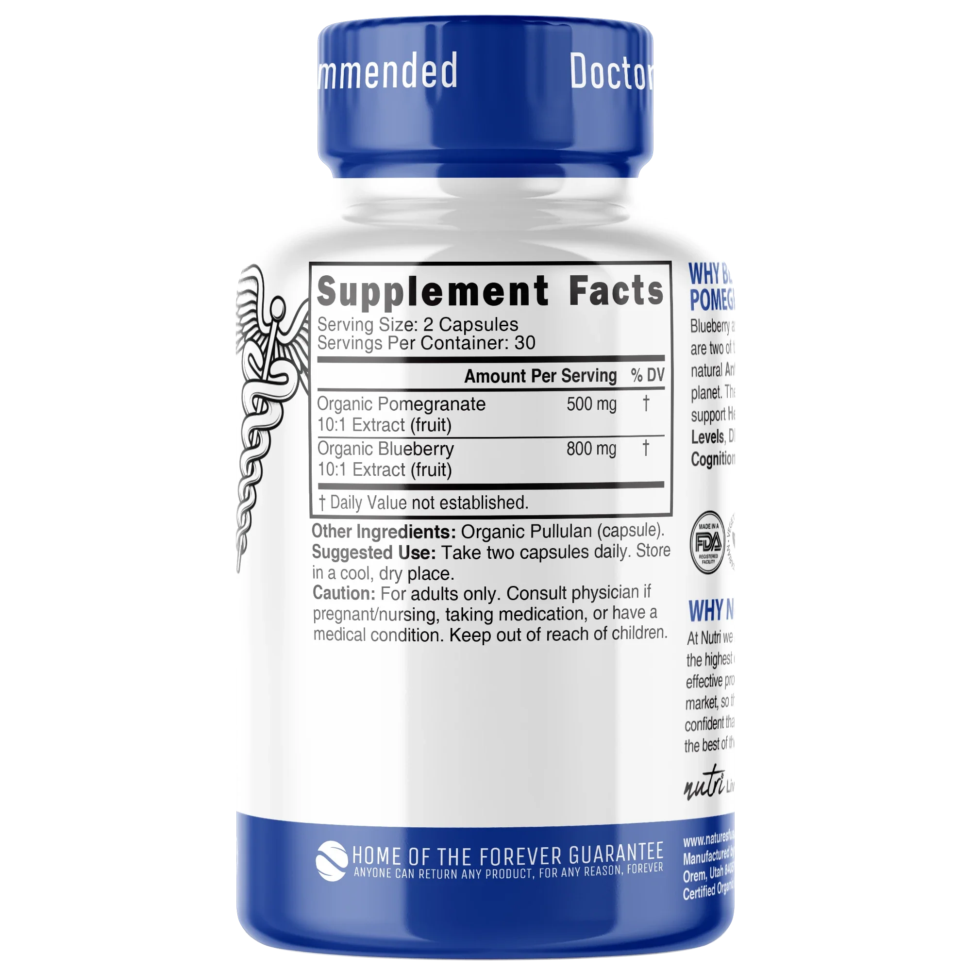 Nature's Fusions Nutri Blueberry & Pomegranate Organic 1300 mg – 60 Count, view 2
