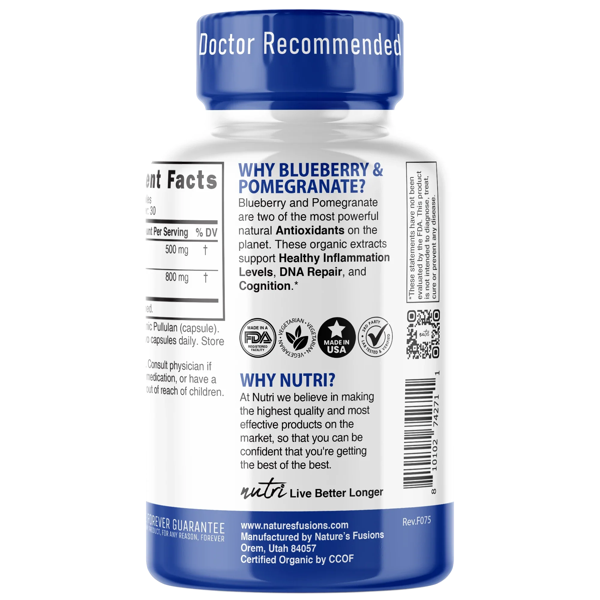 Nature's Fusions Nutri Blueberry & Pomegranate Organic 1300 mg – 60 Count, view 3