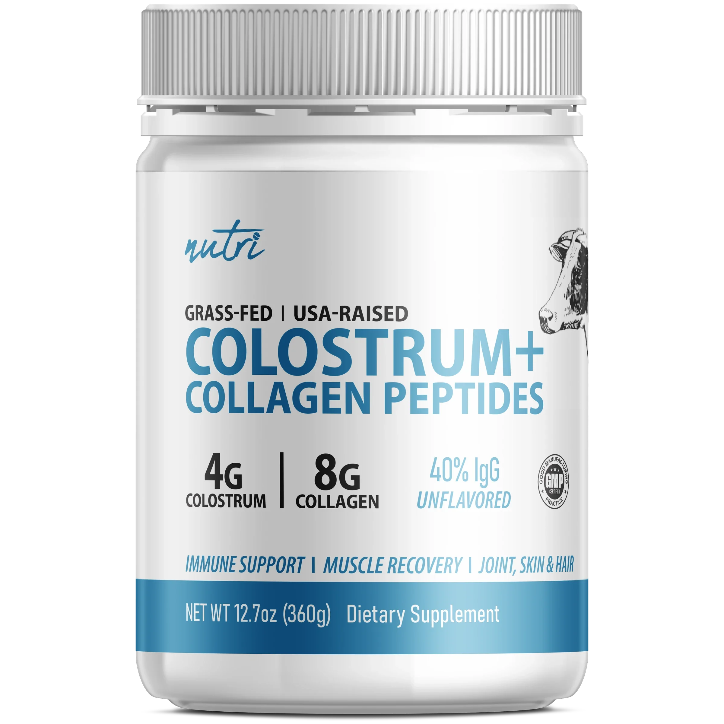 Nature's Fusions Nutri Colostrum + Collagen 4/8 g Unflavored Powder โ 360 g Tub
