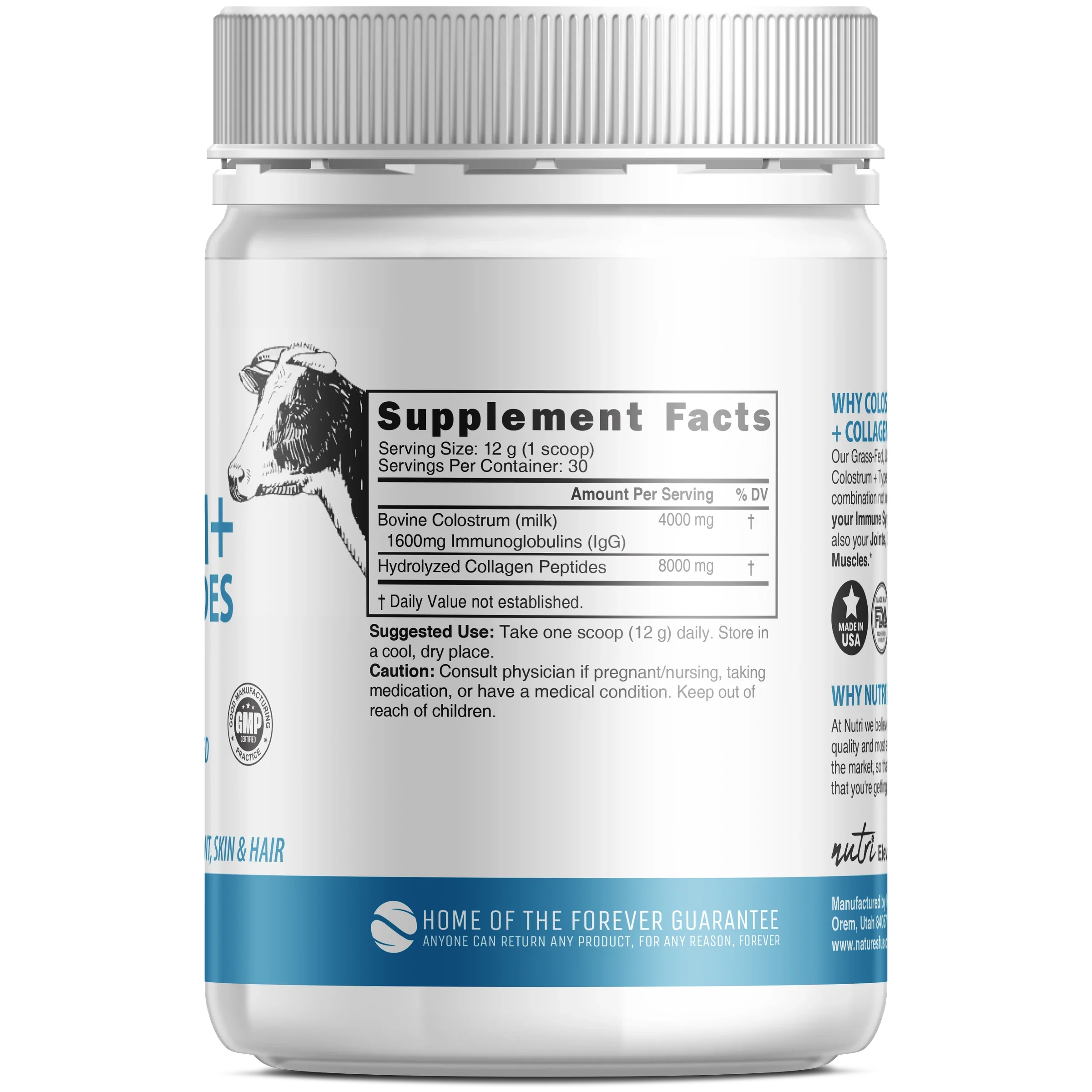Nature's Fusions Nutri Colostrum + Collagen 4/8 g Unflavored Powder – 360 g Tub, view 2