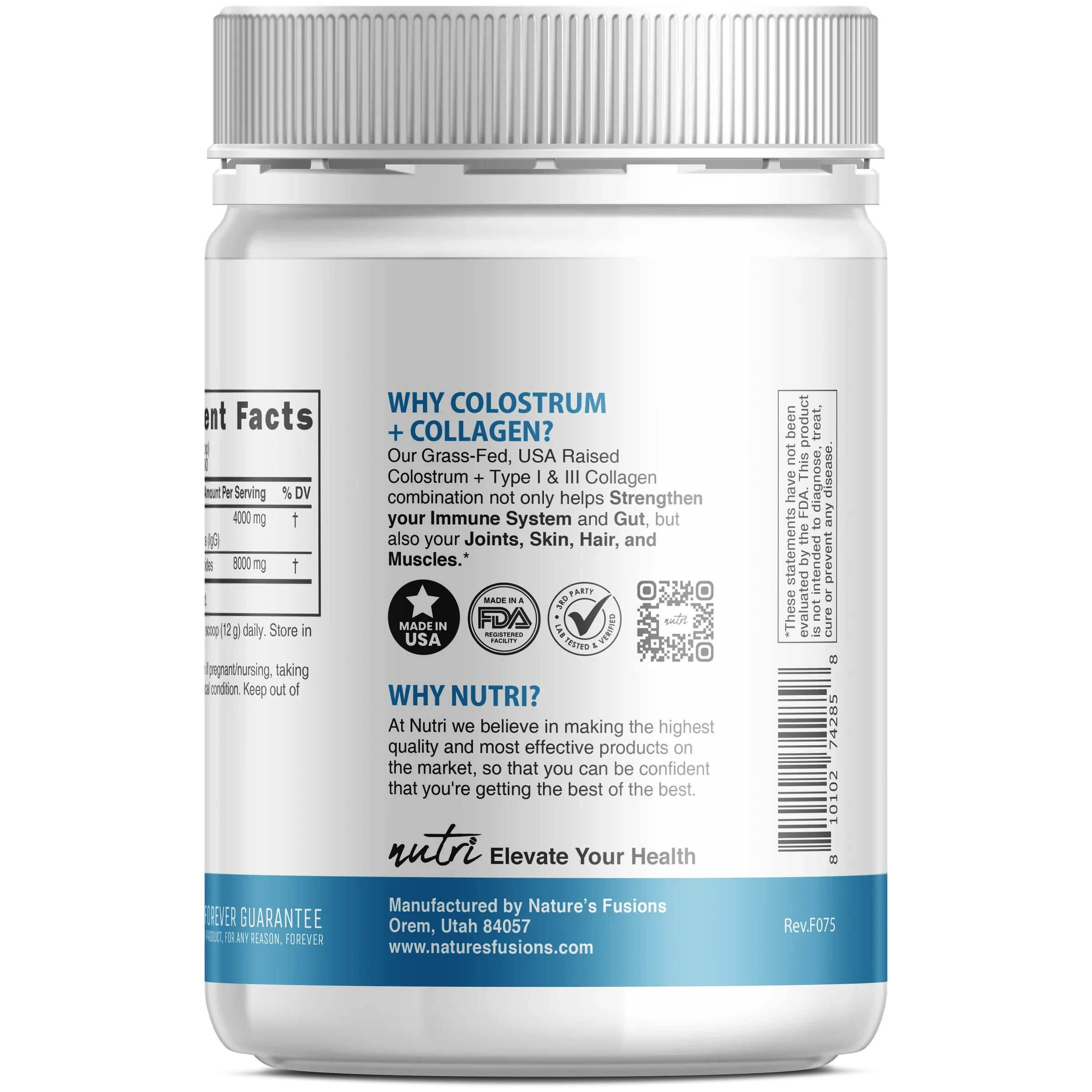 Nature's Fusions Nutri Colostrum + Collagen 4/8 g Unflavored Powder – 360 g Tub, view 3