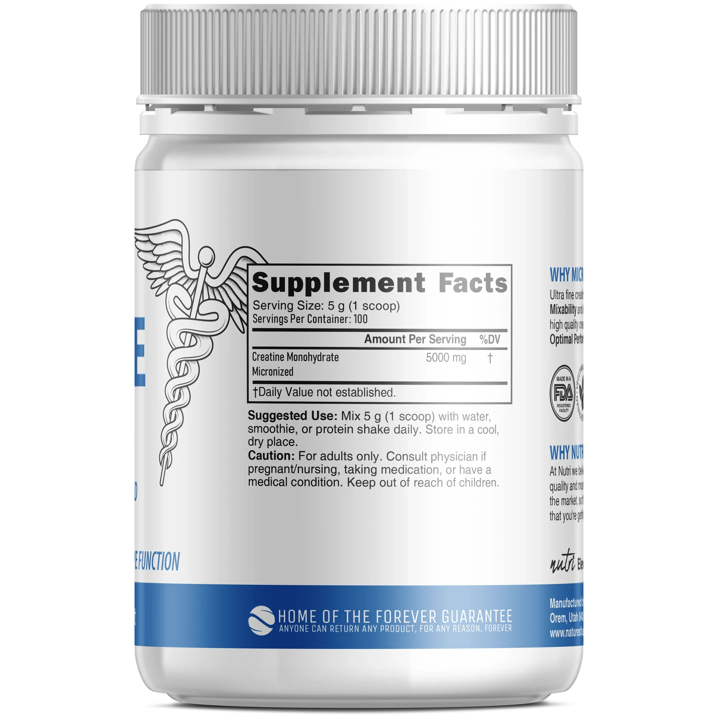 Nature's Fusions Nutri Creatine 5000 mg Unflavored Powder – 500 g Tub, view 2