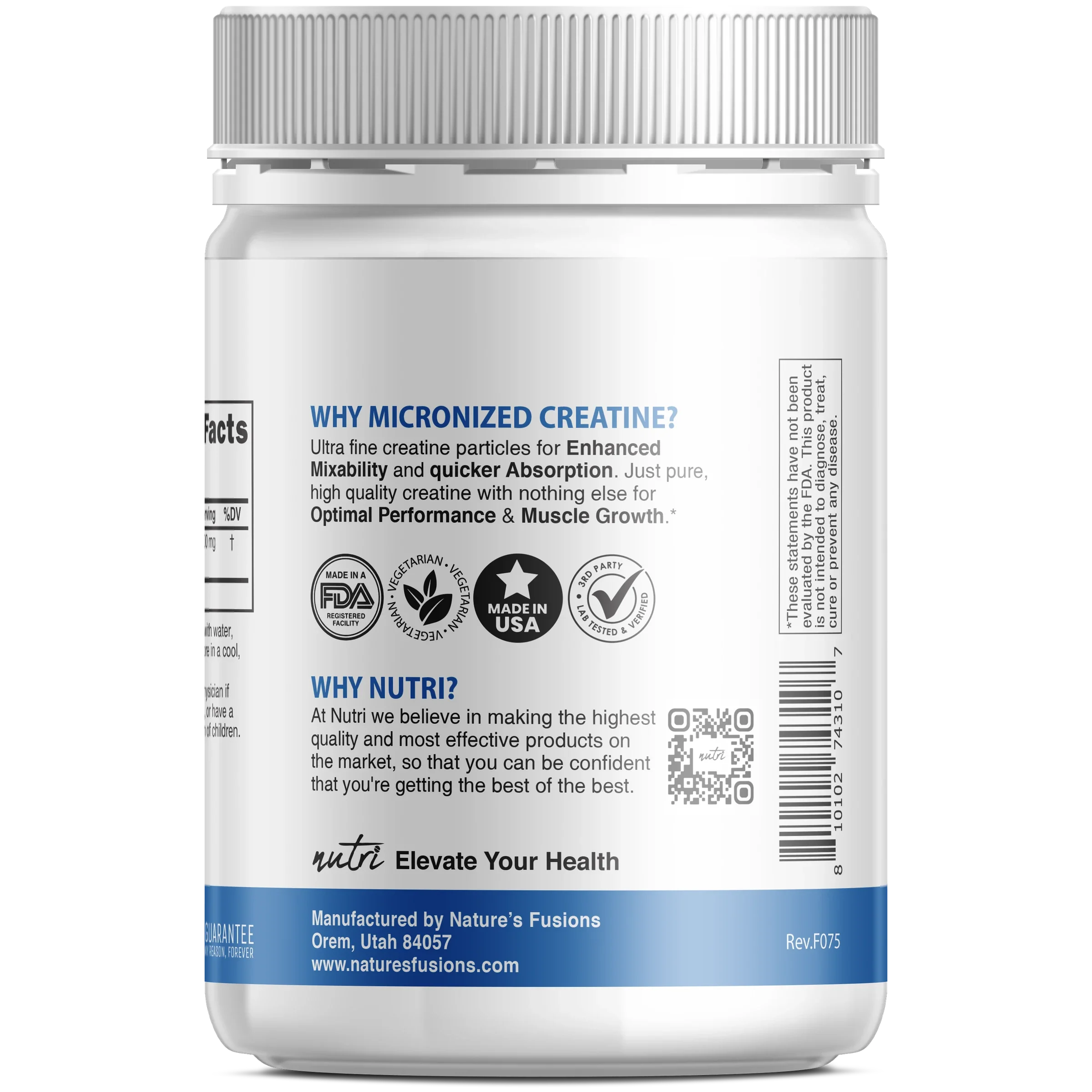 Nature's Fusions Nutri Creatine 5000 mg Unflavored Powder – 500 g Tub, view 3