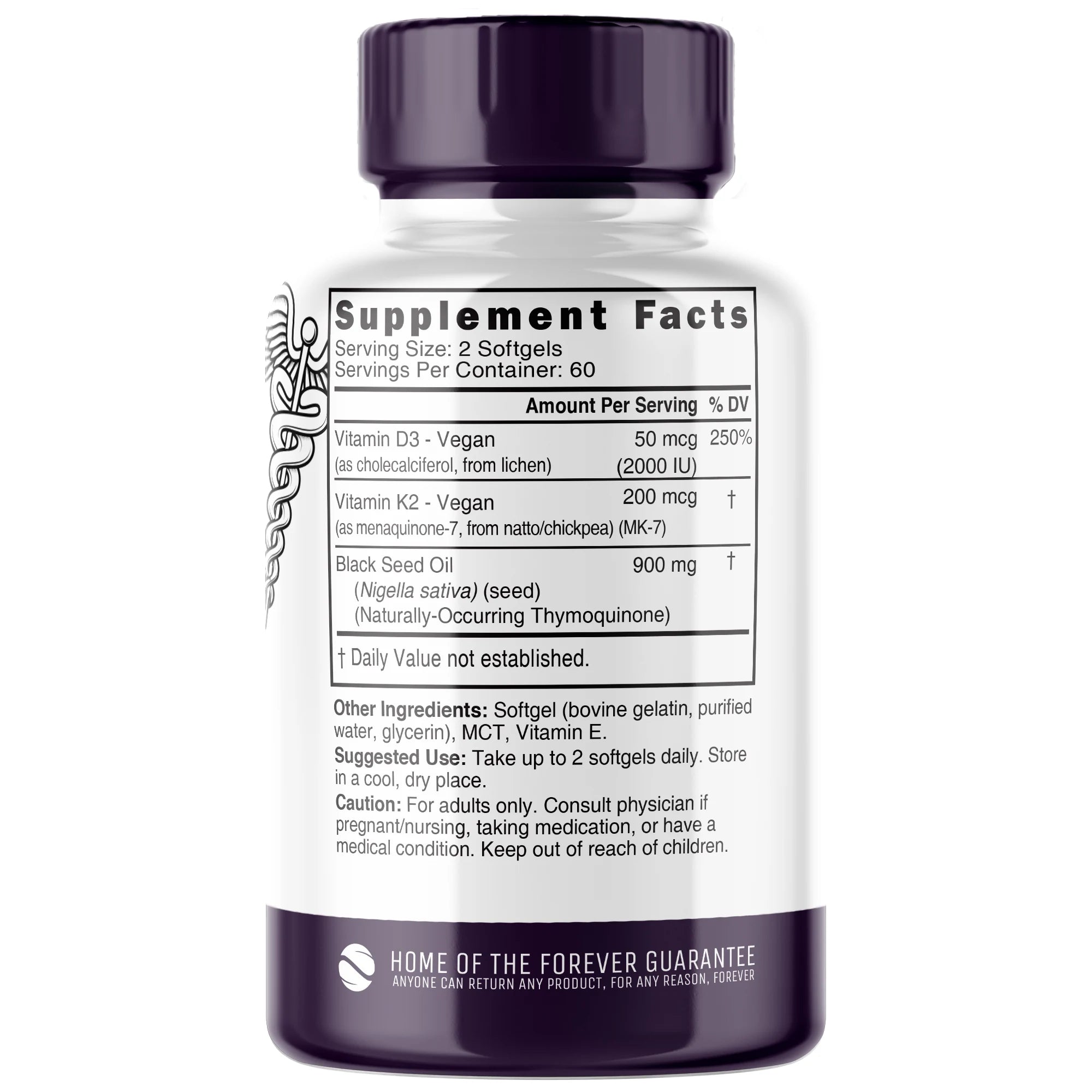 Nature's Fusions Nutri D3 & K2 Black Seed Oil 1000 mg Softgels – 120 Count, view 2