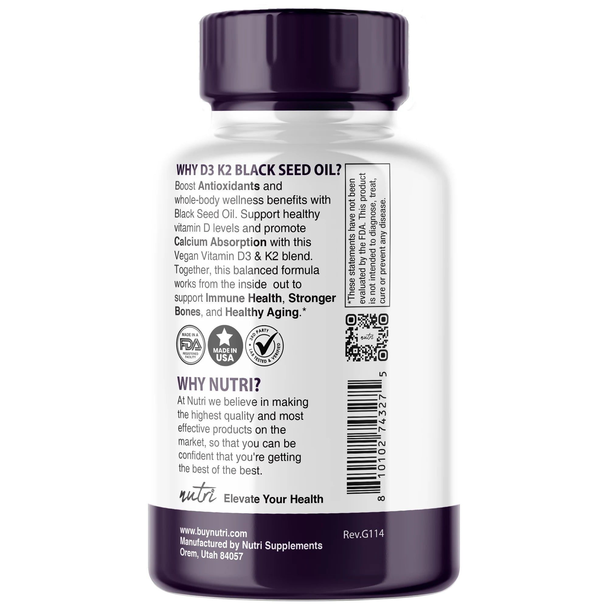 Nature's Fusions Nutri D3 & K2 Black Seed Oil 1000 mg Softgels – 120 Count, view 3