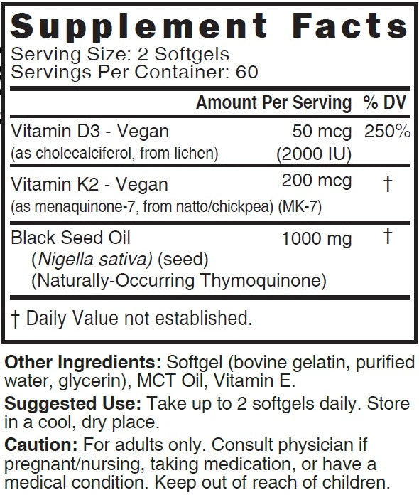 Nature's Fusions Nutri D3 & K2 Black Seed Oil 1000 mg Softgels – 120 Count, view 5