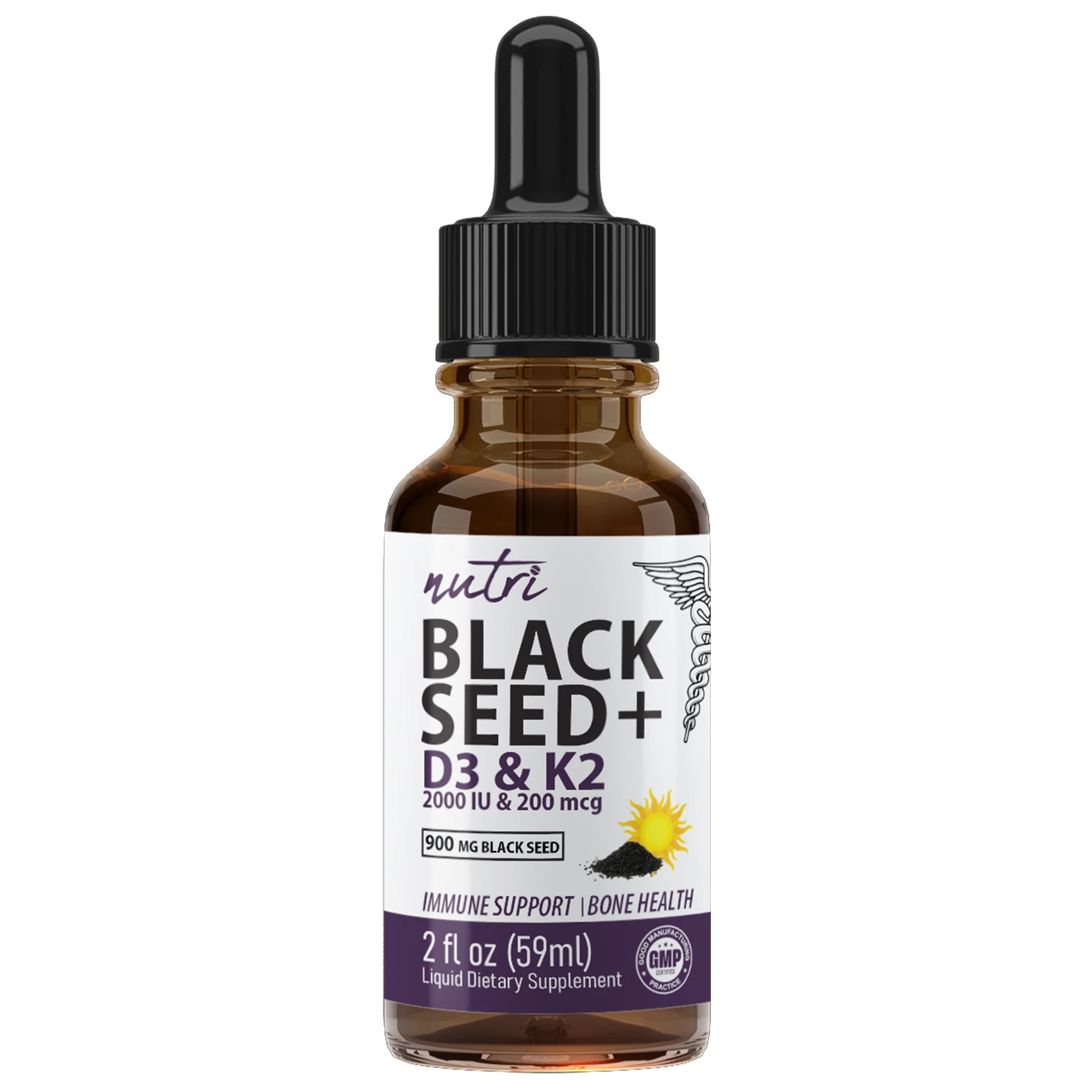 Nature's Fusions Nutri D3 & K2 Black Seed Oil 900 mg Tincture – 2 fl oz