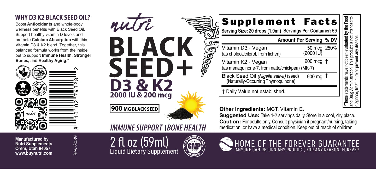 Nature's Fusions Nutri D3 & K2 Black Seed Oil 900 mg Tincture – 2 fl oz, view 3