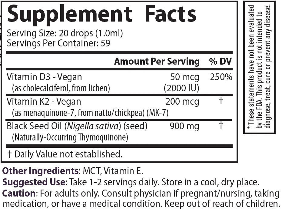 Nature's Fusions Nutri D3 & K2 Black Seed Oil 900 mg Tincture – 2 fl oz, view 4