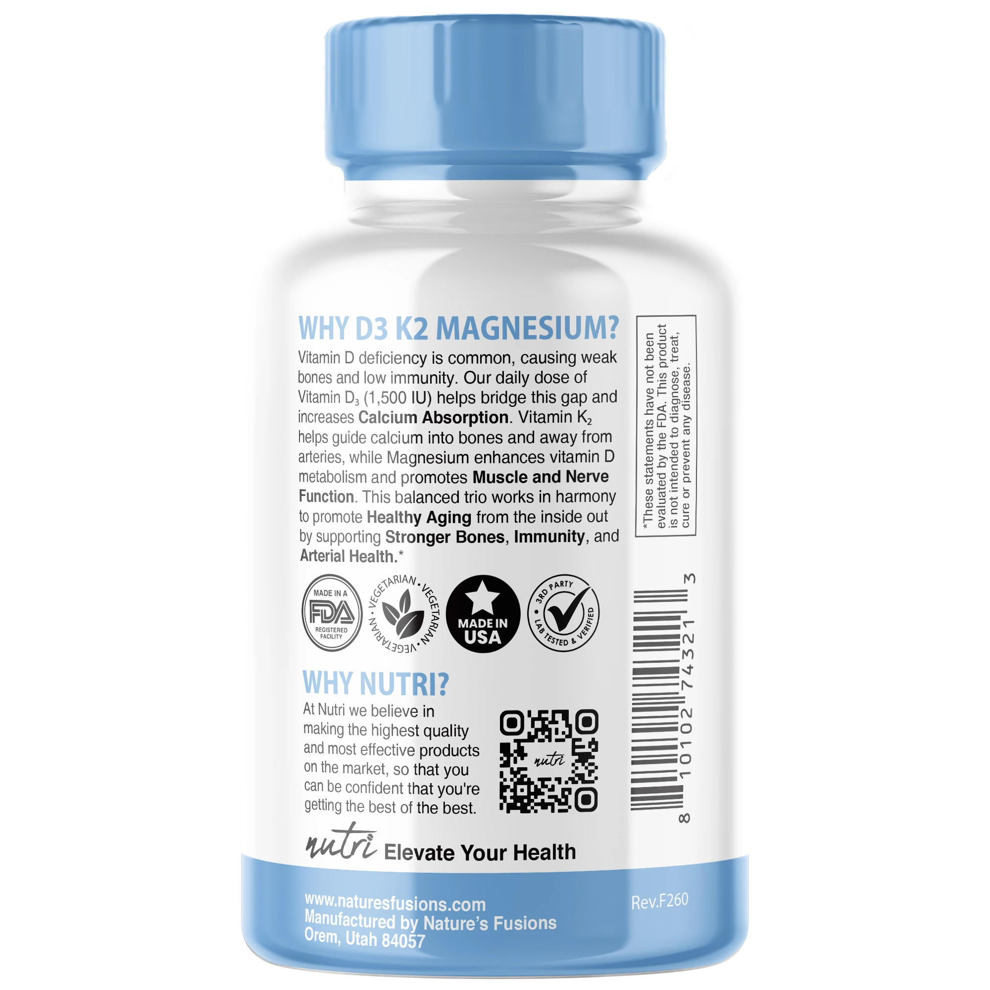 Nature's Fusions Nutri D3 & K2 Magnesium Glycinate (High Absorption) 480 mg – 120 Count, view 3
