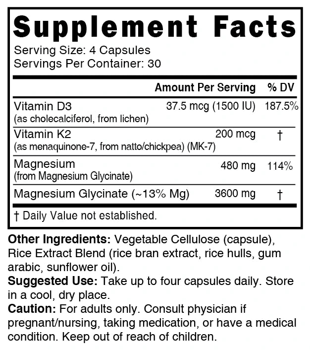 Nature's Fusions Nutri D3 & K2 Magnesium Glycinate (High Absorption) 480 mg – 120 Count, view 4