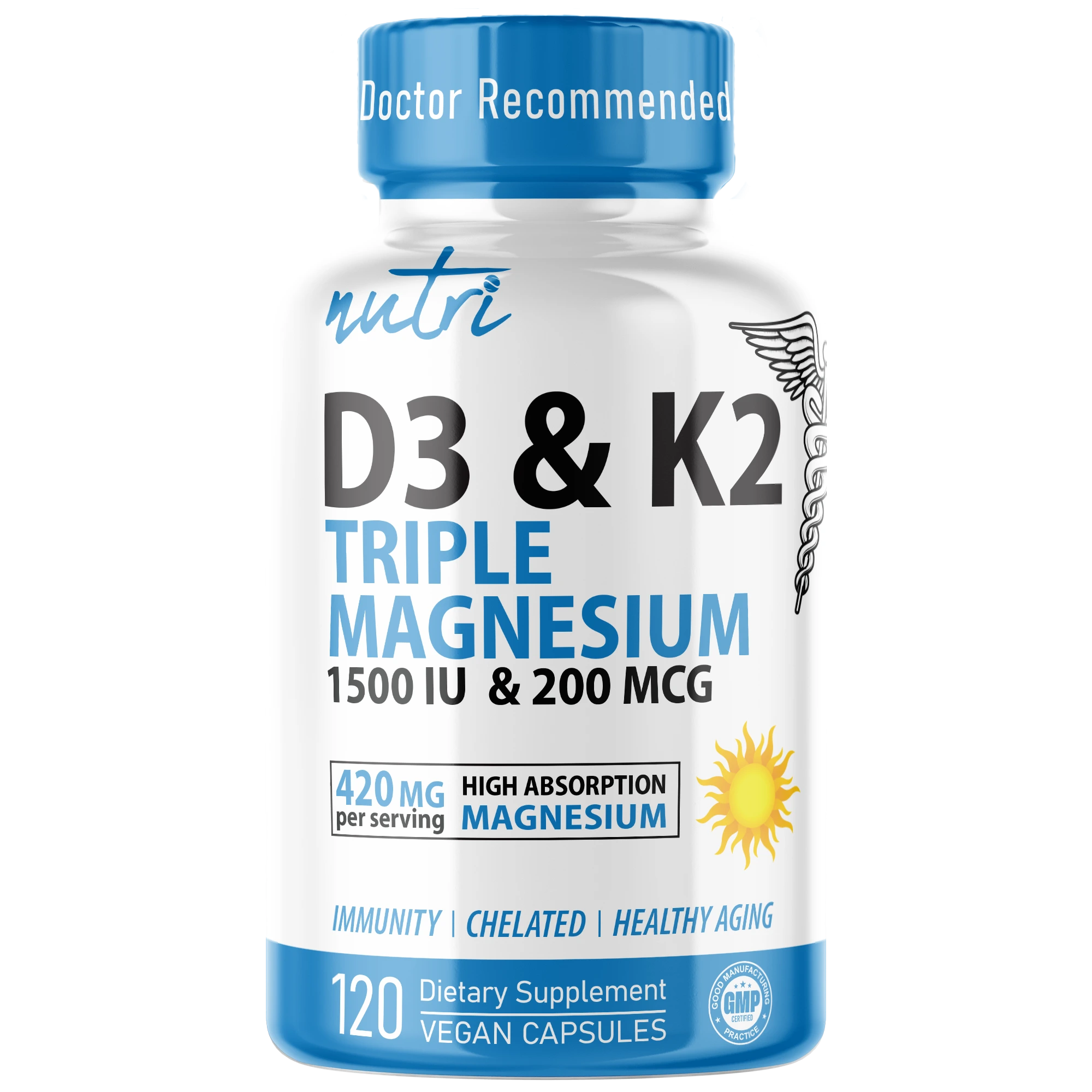 Nature's Fusions Nutri D3 & K2 Triple Magnesium (Glycinate, Malate, Taurinate) 420 mg โ 120 Count