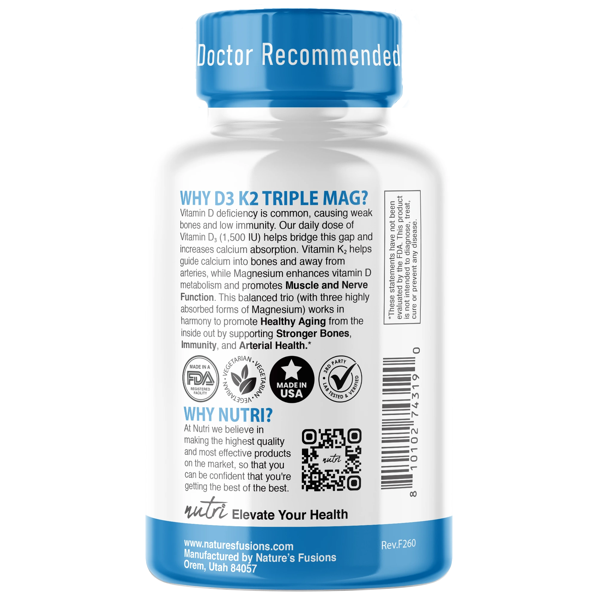 Nature's Fusions Nutri D3 & K2 Triple Magnesium (Glycinate, Malate, Taurinate) 420 mg – 120 Count, view 3