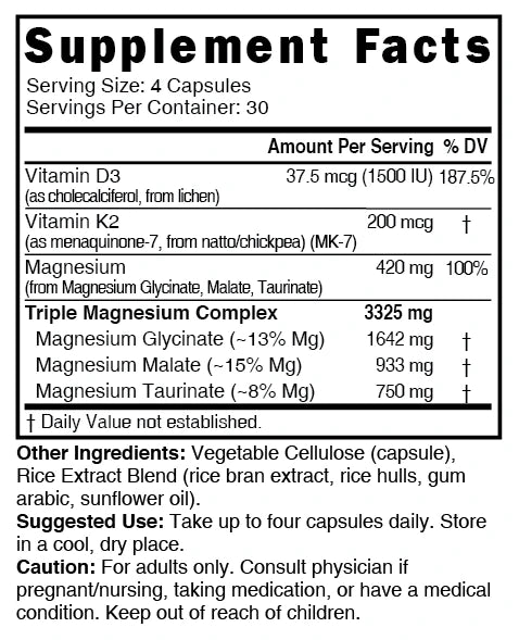 Nature's Fusions Nutri D3 & K2 Triple Magnesium (Glycinate, Malate, Taurinate) 420 mg – 120 Count, view 4