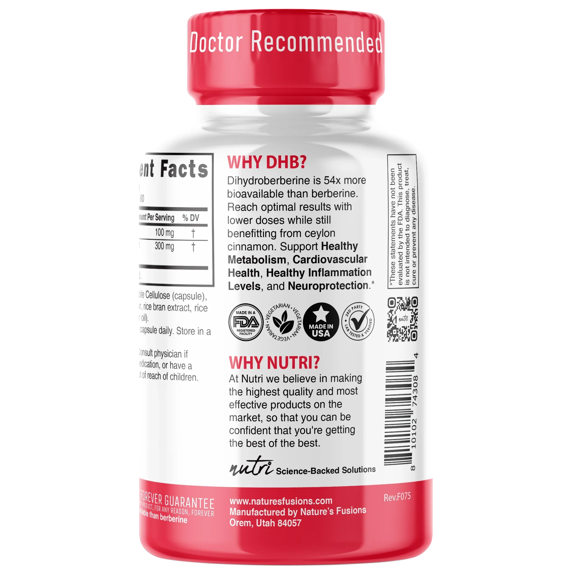 Nature's Fusions Nutri Dihydroberberine with Ceylon Cinnamon 100 mg – 60 Count, view 3