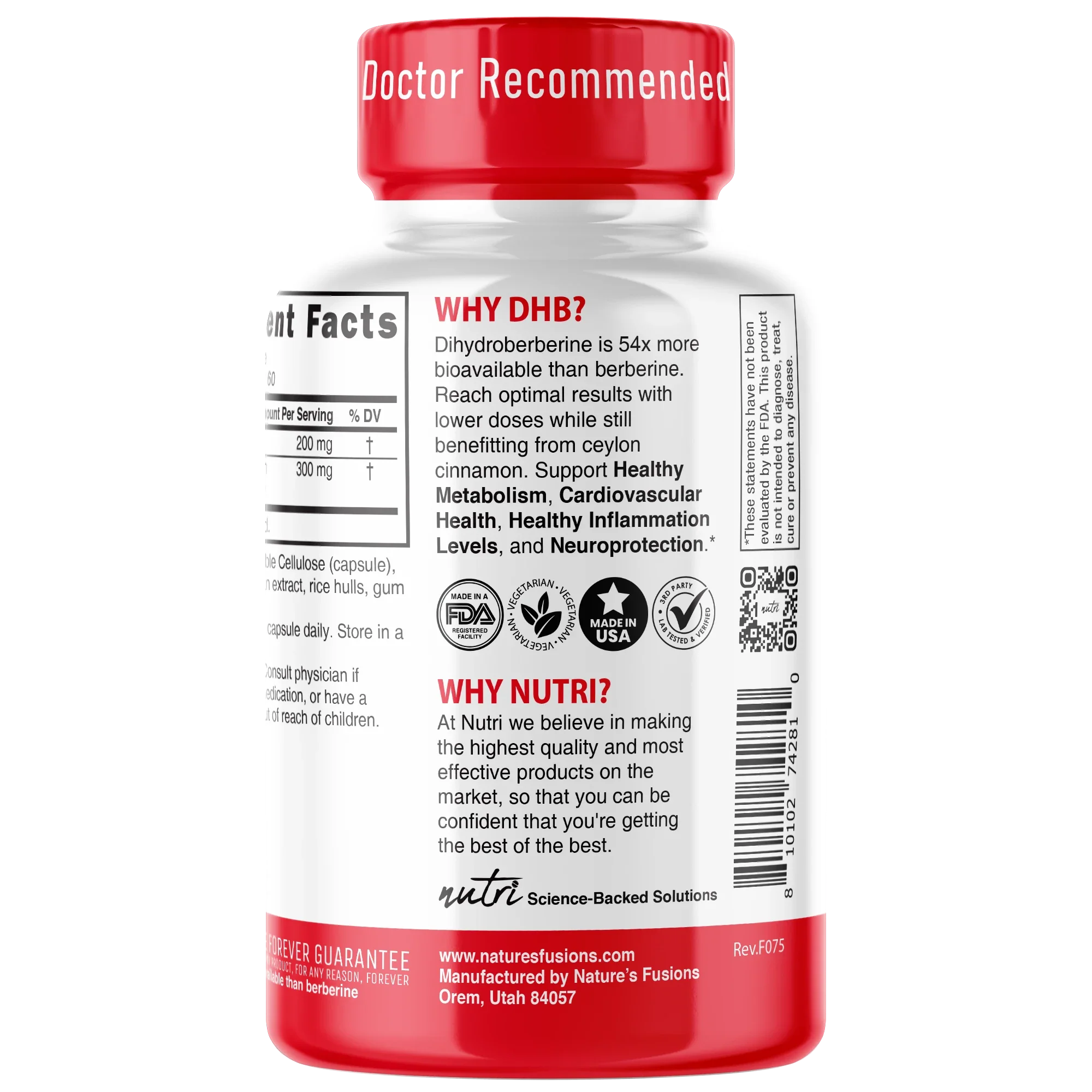 Nature's Fusions Nutri Dihydroberberine with Ceylon Cinnamon 200 mg – 60 Count, view 3